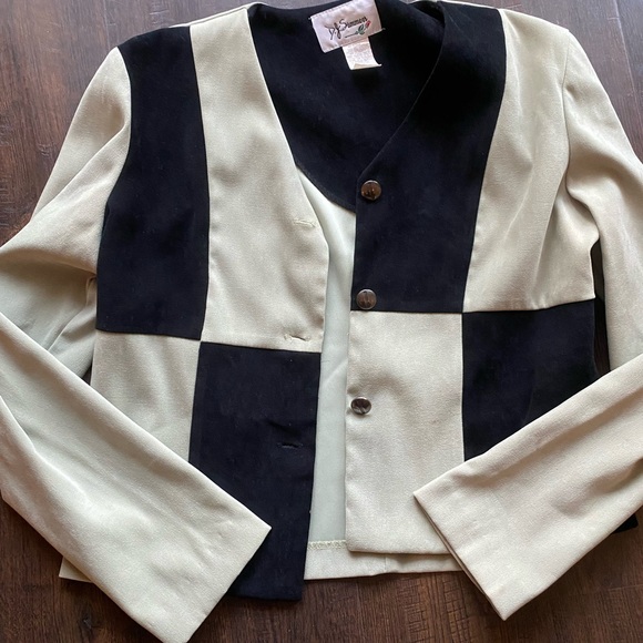 Vintage Y2K black & green patchwork cropped suede light jacket - Picture 2 of 7
